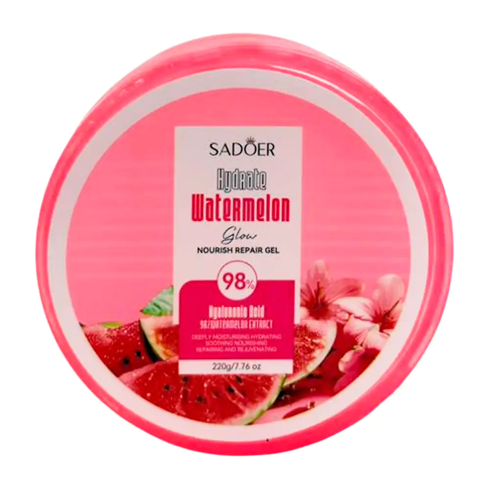Bote con gel facial hidratante sadoer con extracto de sandia y ácido hialurónico de 220g 