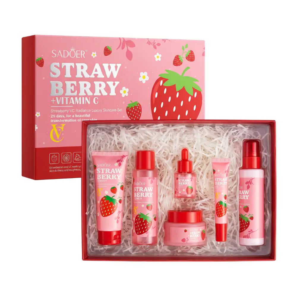 Set de skincare cuidado facial sadoer con extracto de fresa y vitamina c / sd86846
