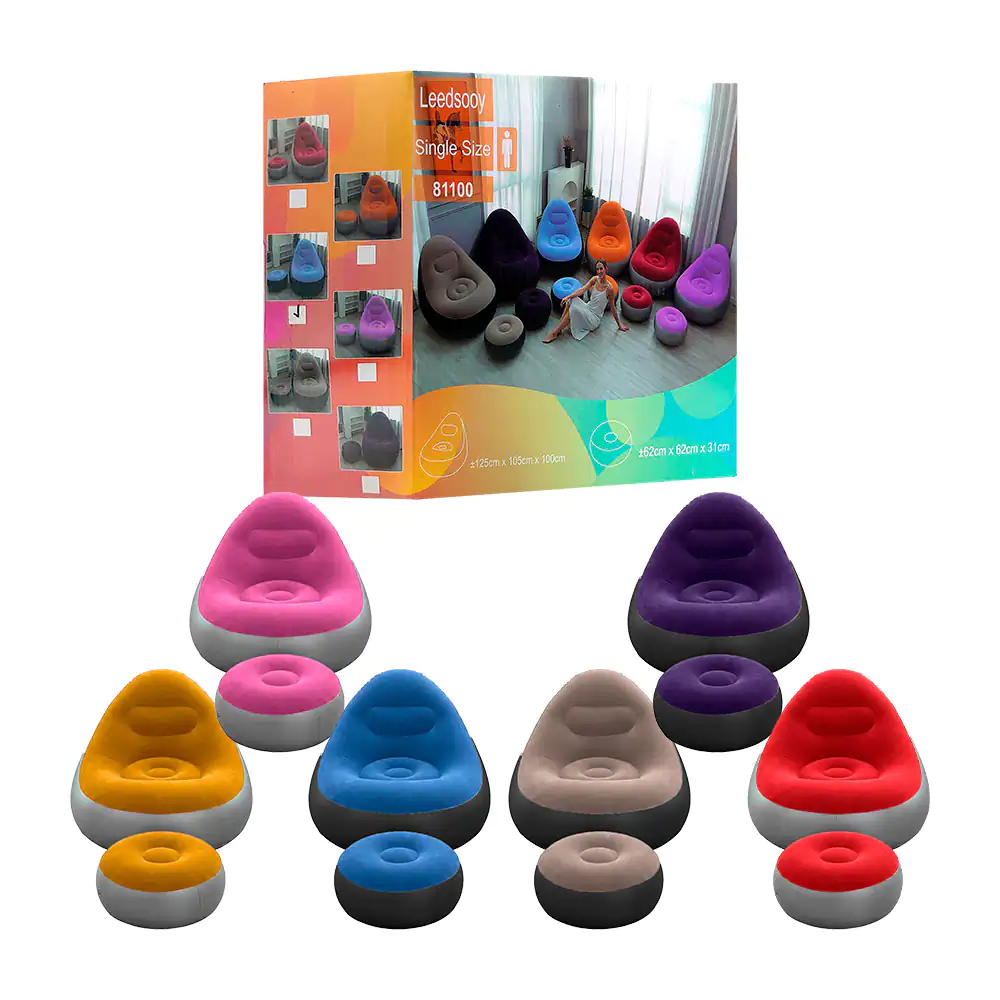 Sillón inflable con reposapiés sin diseño, variedad de colores / sl-0…