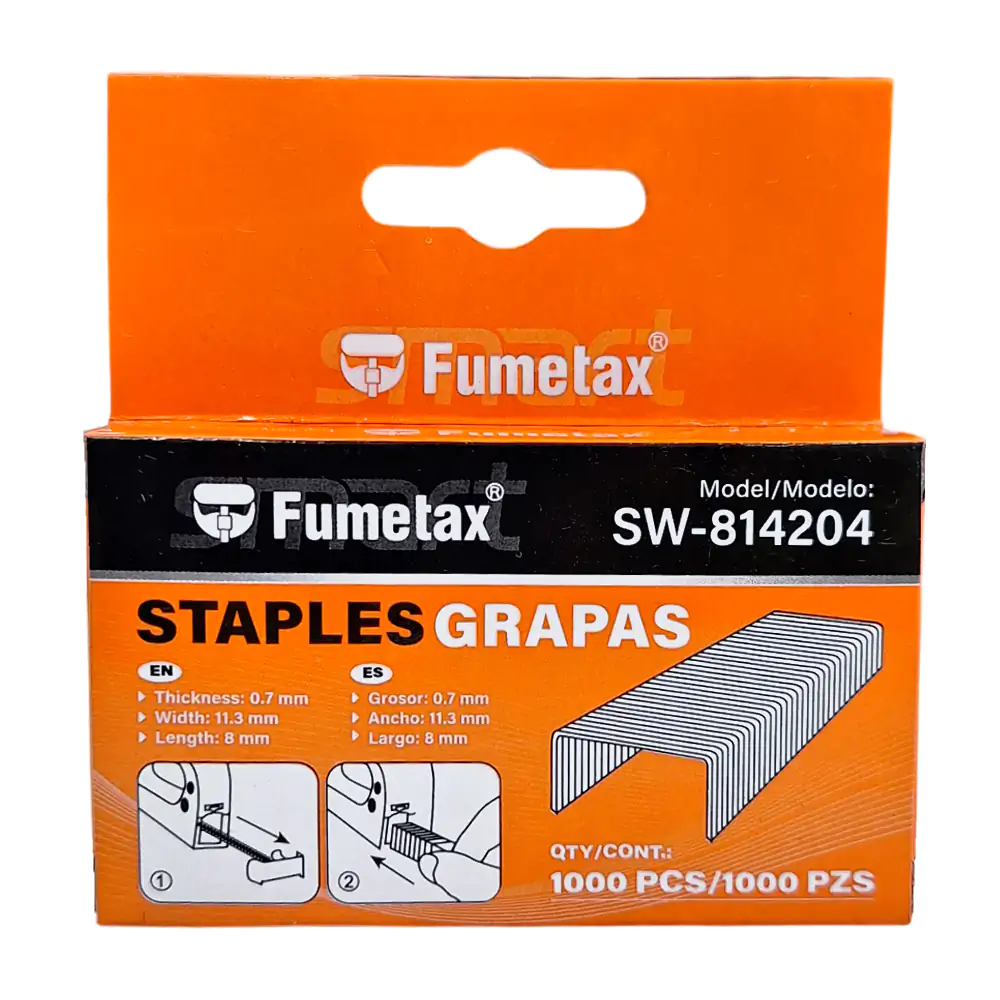 Caja con 1000pzas de grapas fumetax de acero inoxidable, 0.7x11.3x8 mm / sw-814204