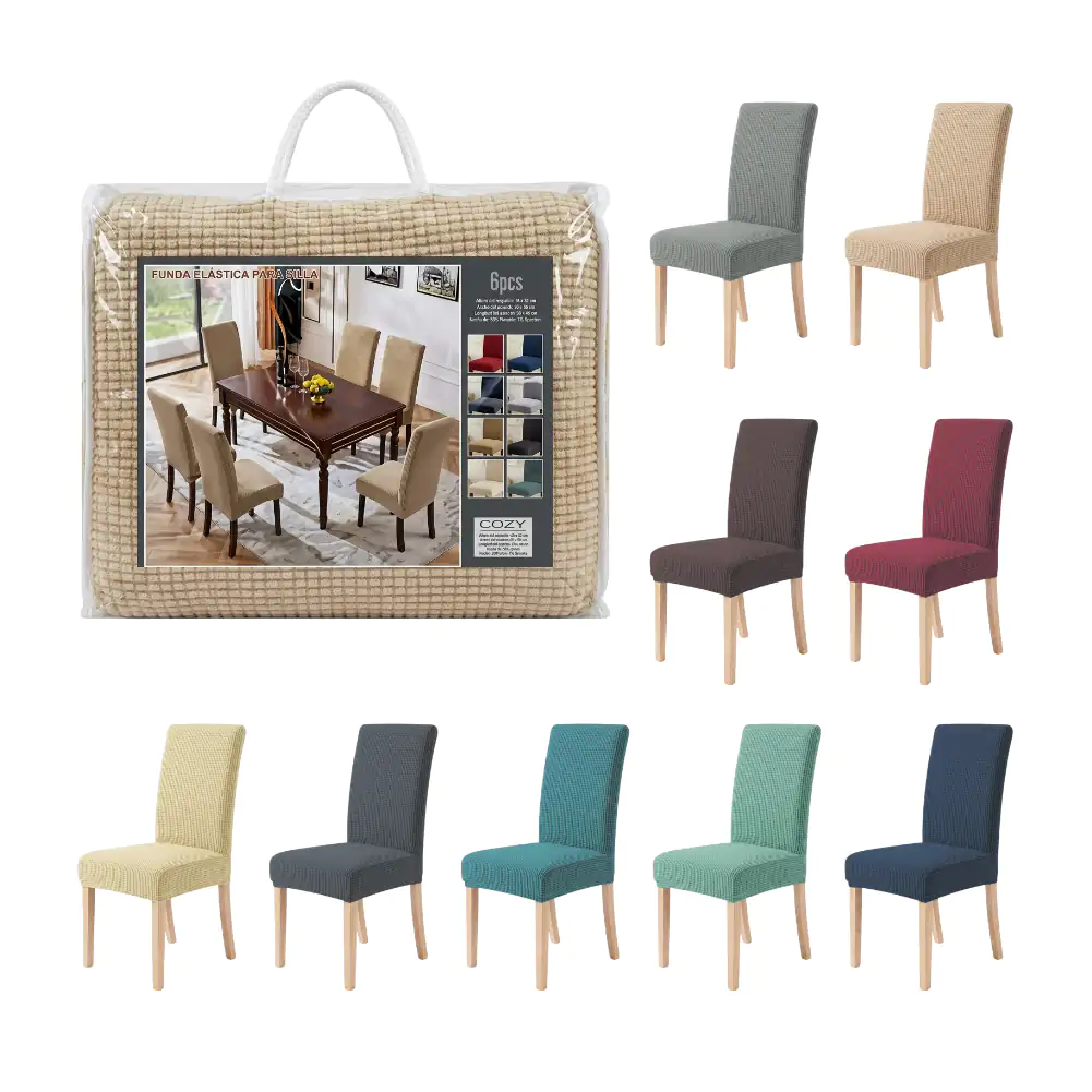 Paquete de 6 fundas para sillas, medidas 46-55cm x 36-45cm x 36-45cm, variedad de colores / t-30479