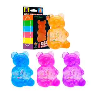 Squeeze antiestrés en forma de oso con glitter, variedad de colores