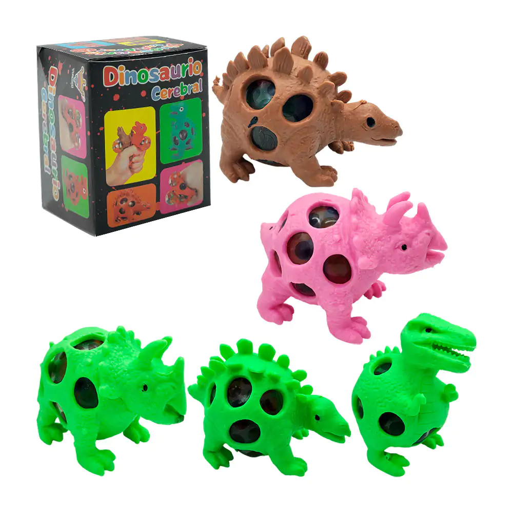 Squeeze antiestrés en forma de dinosaurio con bolitas de hidrogel, va…