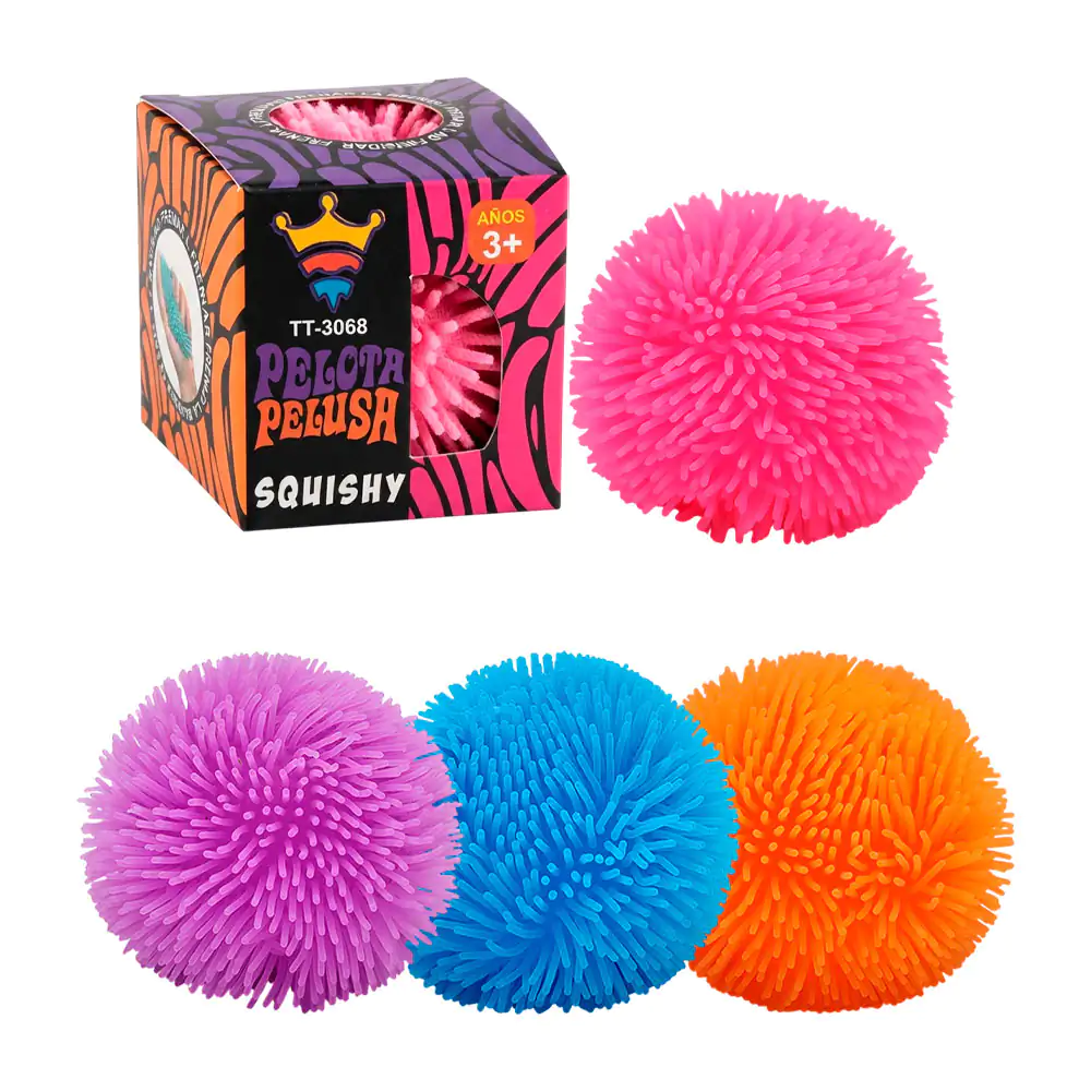 Squeeze antiestrés en forma de pelota tipo afelpado, variedad de colores