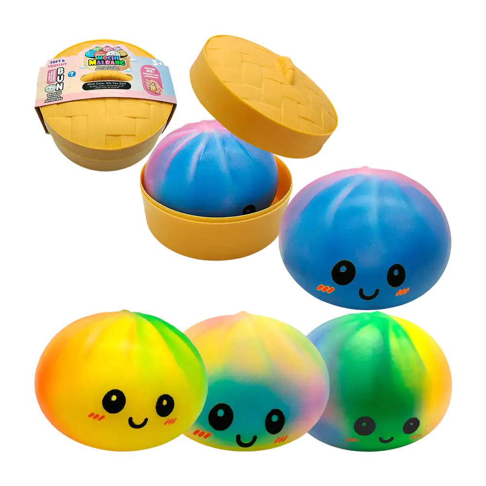 Squeeze misterioso grande con forma de dumpling multicolor, estuche tipo vaporera de bambú