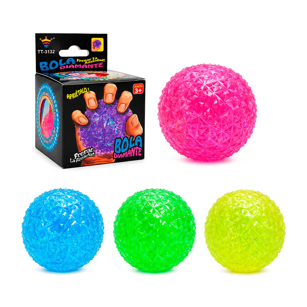 Squeeze antiestrés con forma de esfera con textura tipo diamante, var…