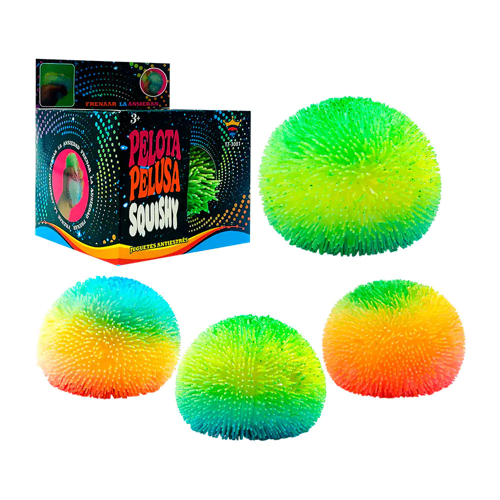 Squeeze antiestrés en forma de pelota afelpado tipo pelaje, variedad de colores