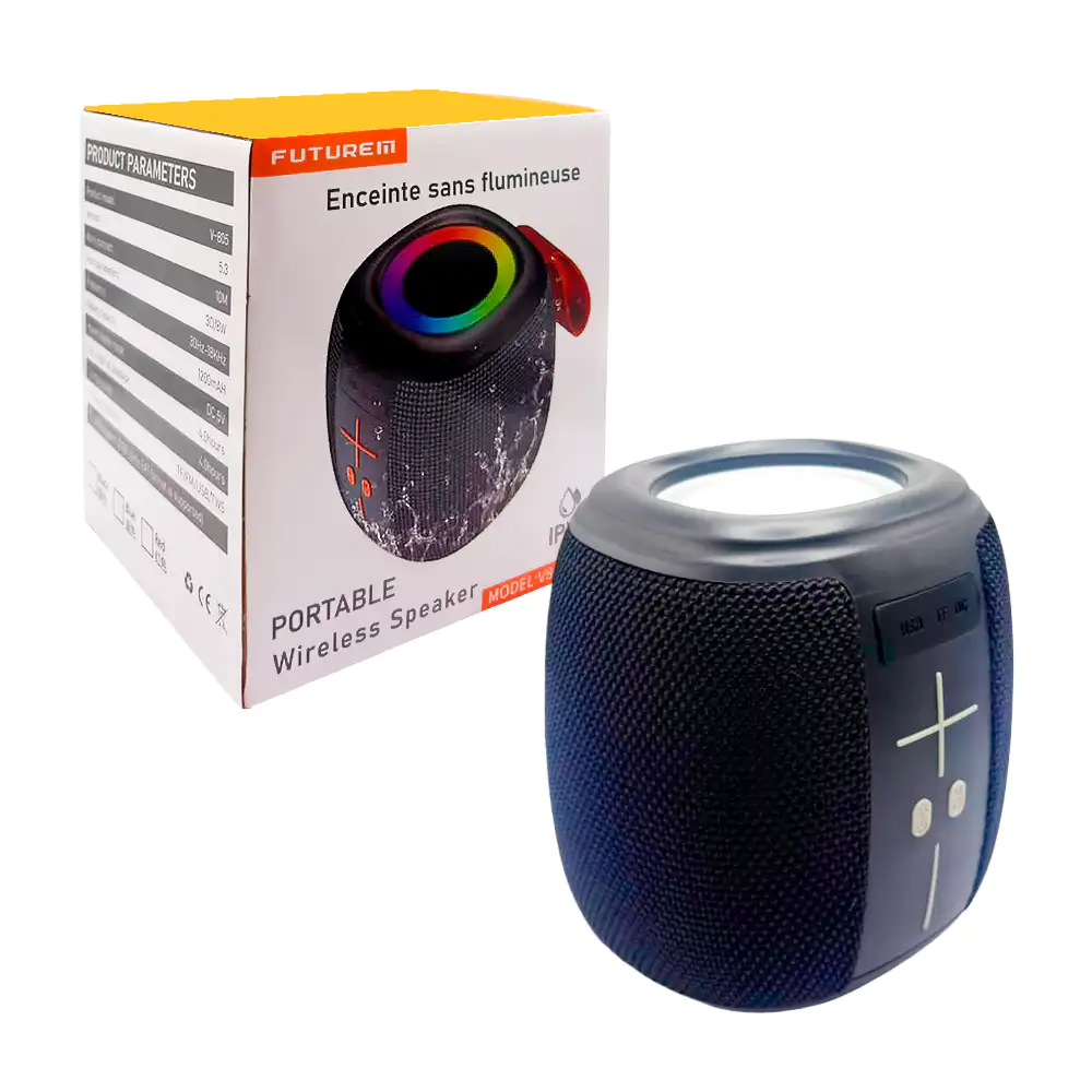 Bocina cilíndrica bluetooth futurem con protección ipx4, luz rgb y ranuras, variedad