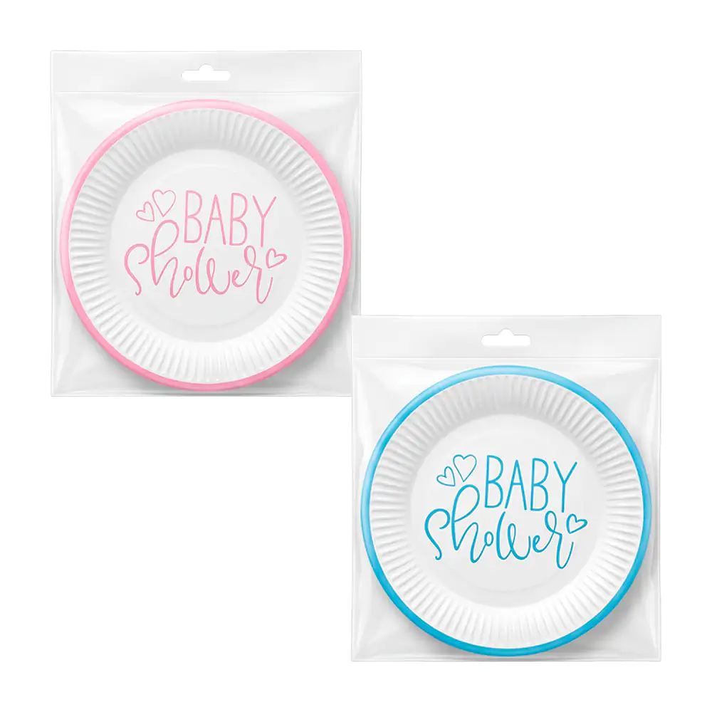 Paquete con 10 platos con frase baby shower de 7´, variedad  