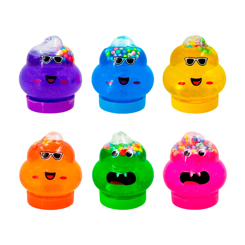 Mini bote de slime brilloso con forma de popo kawaii, variedad de colores