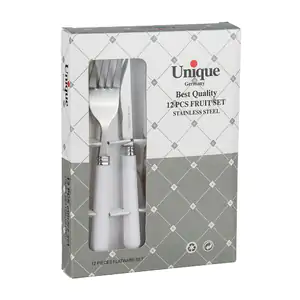 Juego de 12 cubiertos con mango blanco, cuchillos y tenedores, diseño…