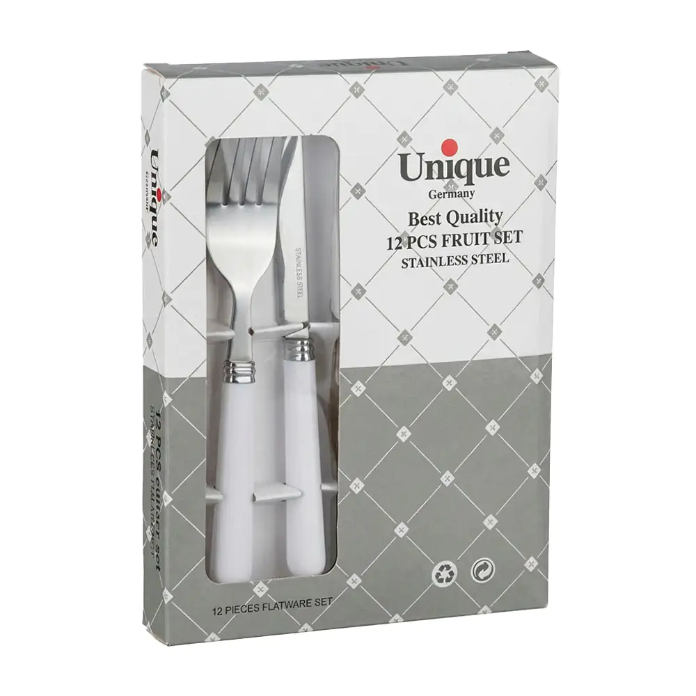 Juego de 12 cubiertos con mango blanco, cuchillos y tenedores, diseño elegante / xx-1109