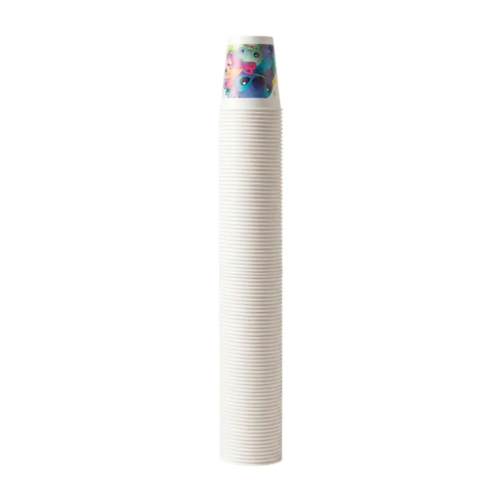Paquete con 100 vasos de cartón encerado con estampado de personaje st, 250ml