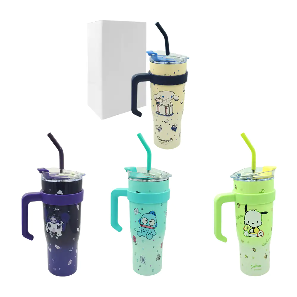 Vaso termo de acero inoxidable con agarradera, 40oz y diseño de personajes animados, / bwb-023
