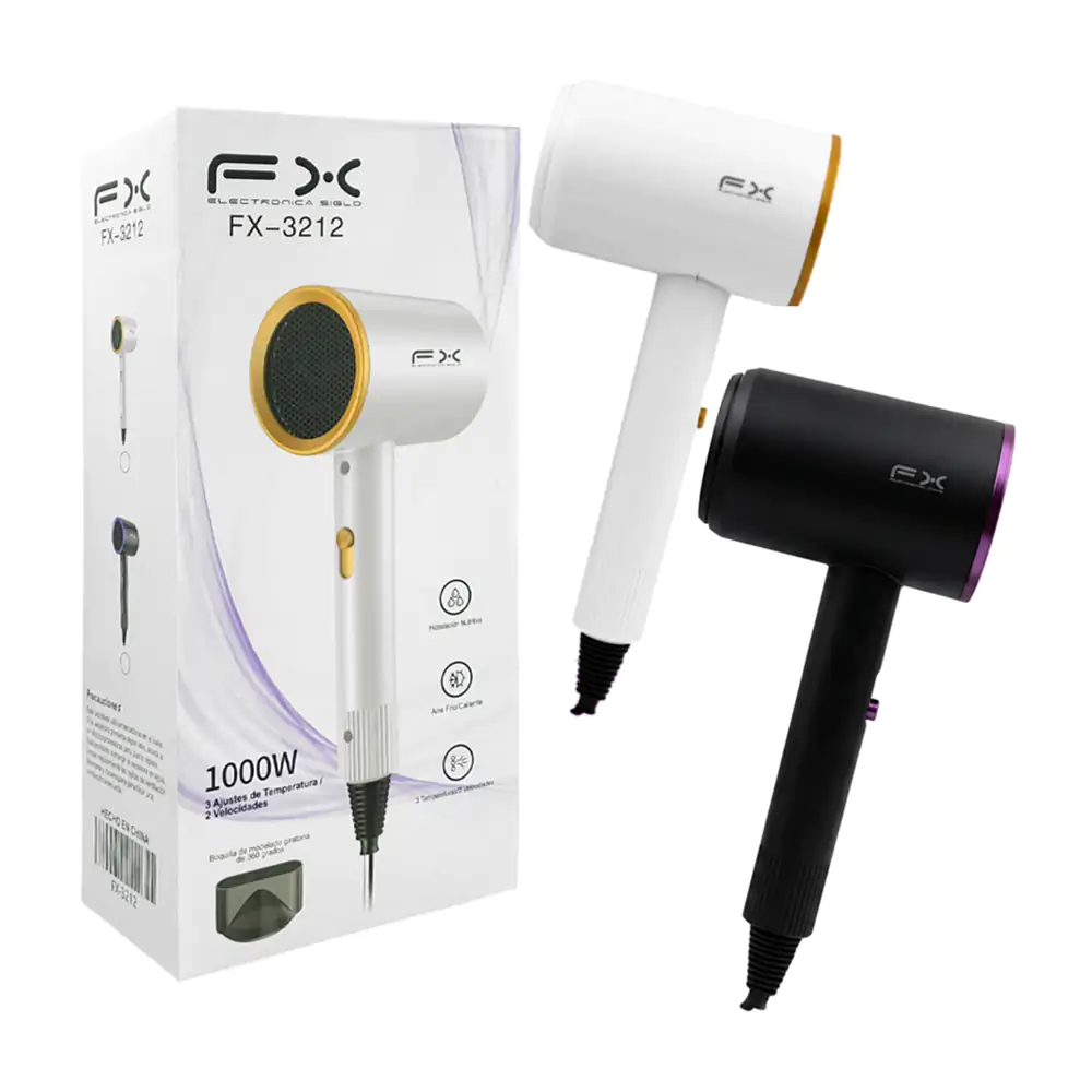 Secadora fx para el cabello, diseño compacto con 1000w de 2 velocidades, variedad de colores / fx-3212
