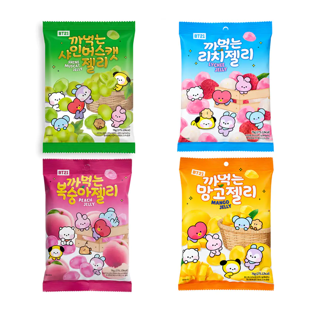 1pza paquete de gomitas bt21 pelables, 76g, variedad de sabores / gom…