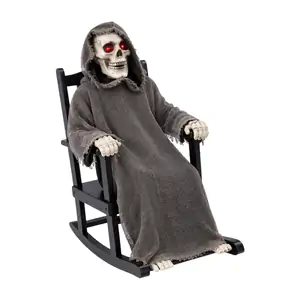 Figura decorativa terrorífica de esqueleto en mecedora con luz, sonid…