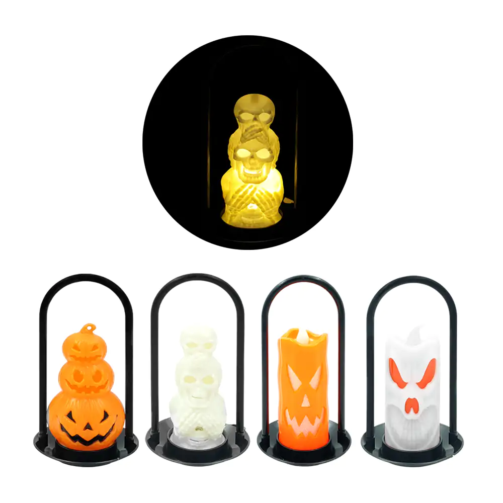 Lámpara tipo farol 13cm con temática de halloween + luz cálida, variedad de diseños / gui-4665