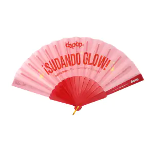 1pza Abanico de plástico con tela estampado dapop sudando glow, detal…