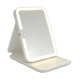 Espejo rectangular con diseño plegable, 3 modos de iluminación y ángu…