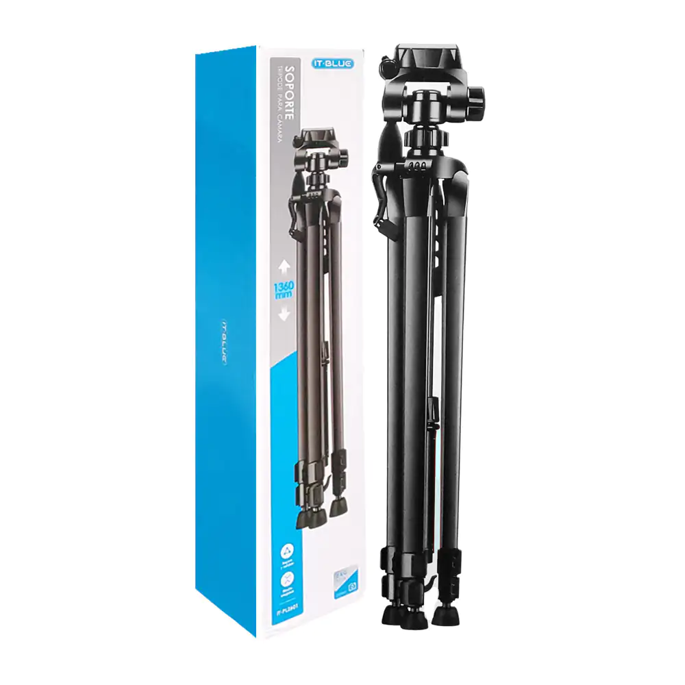 Tripié para cámara, diseño plegable, altura de 1.36m, soporta hasta 3kg / it-pl2601