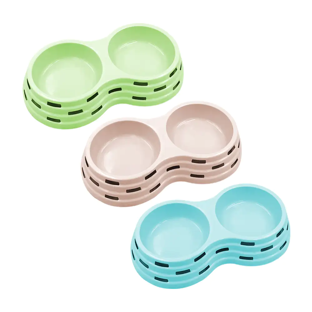 Doble plato pequeño redondo de plástico para mascota 10cm, variedad de colores / 0126