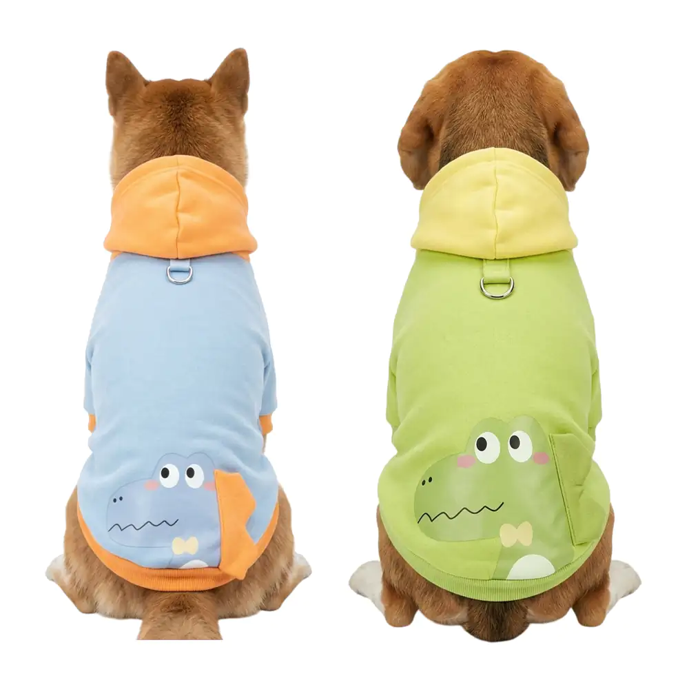 Ropa para mascotas de tela lisa con estampado de dinosaurio animada, variedad de colores y tallas