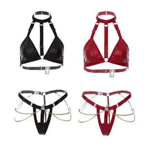 Lenceria disfraz tipo halter con hebillas estilo arnés, variedad de t…