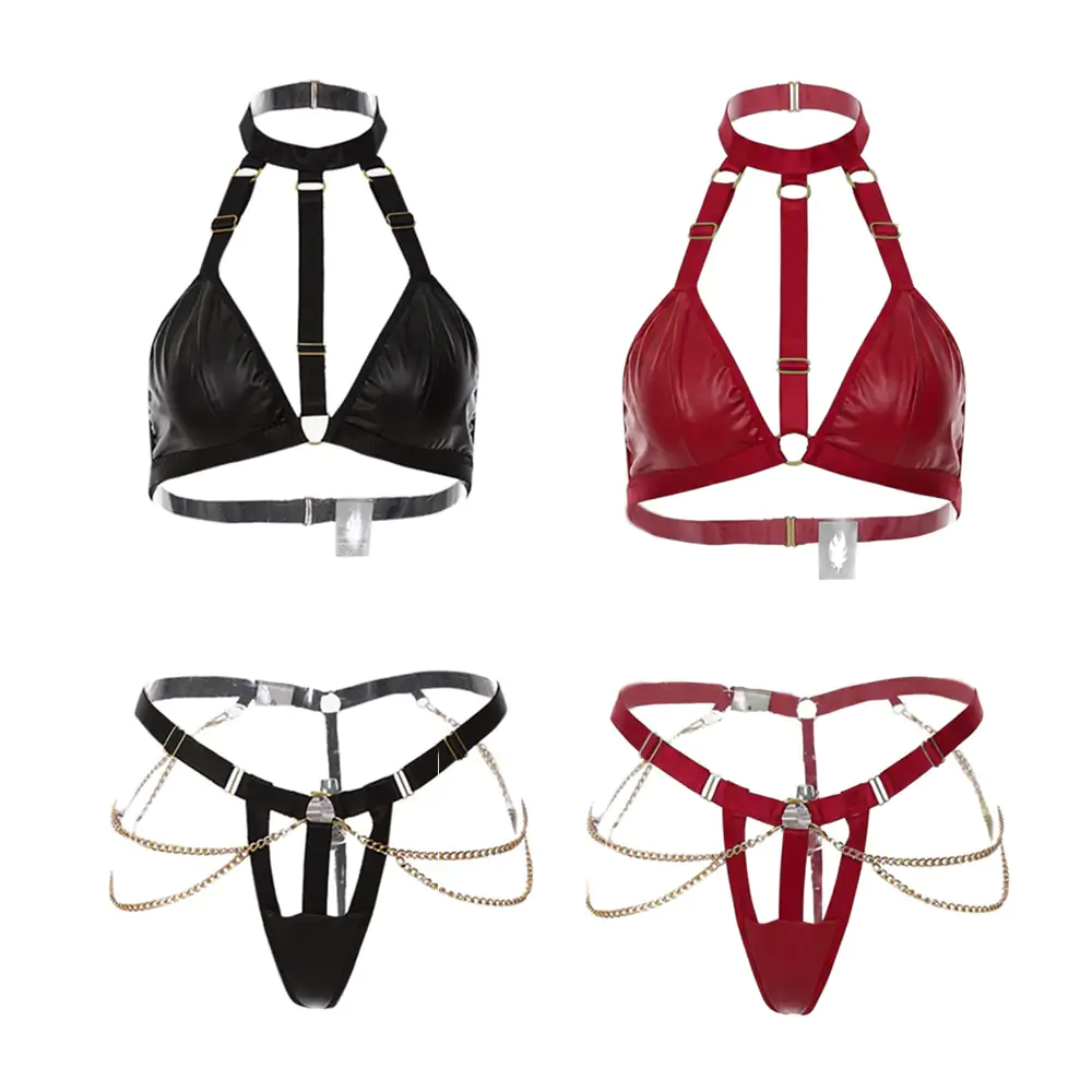 Lenceria disfraz tipo halter con hebillas estilo arnés, variedad de tallas / l-g3160