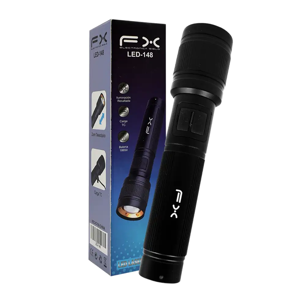 Lámpara linterna fx de uso rudo, recargable con iluminación constante y múltiples modos de luz