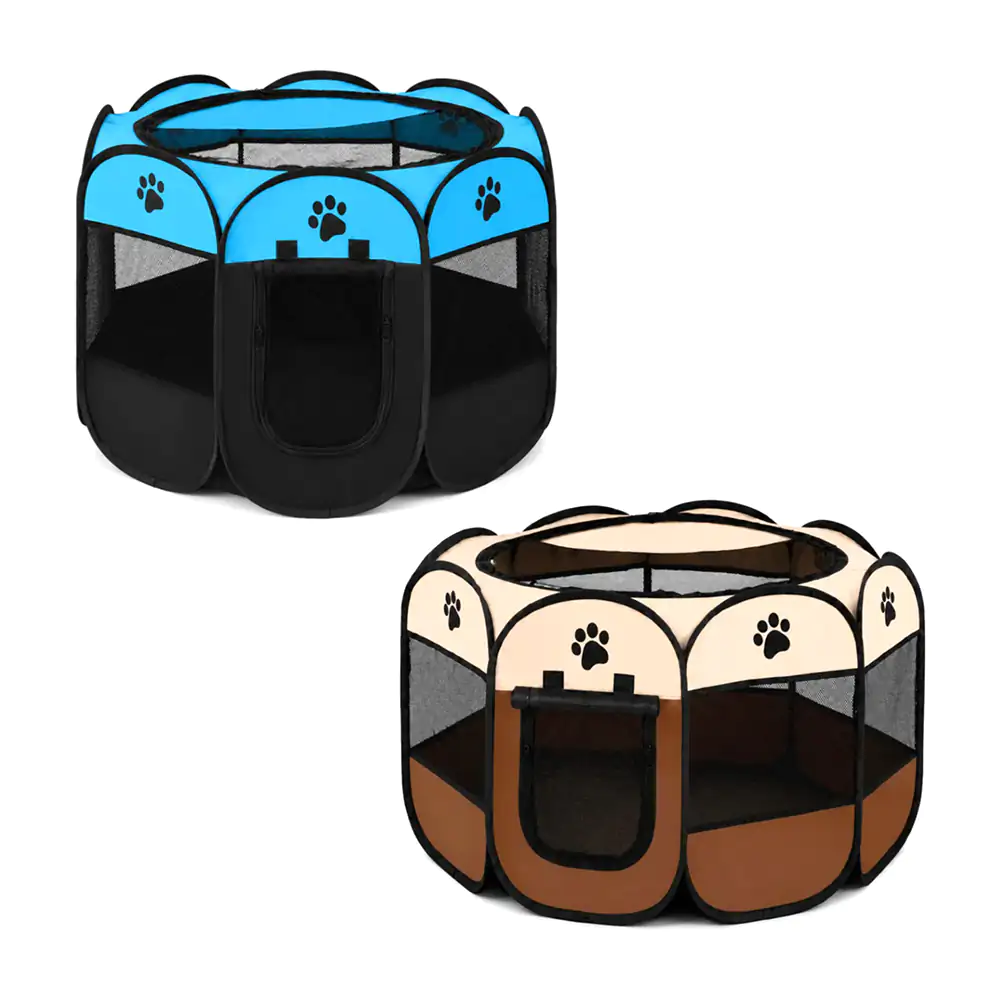 Corral plegable para mascotas con diseño transpirable, cierres y estampado de huellas, 91x58cm