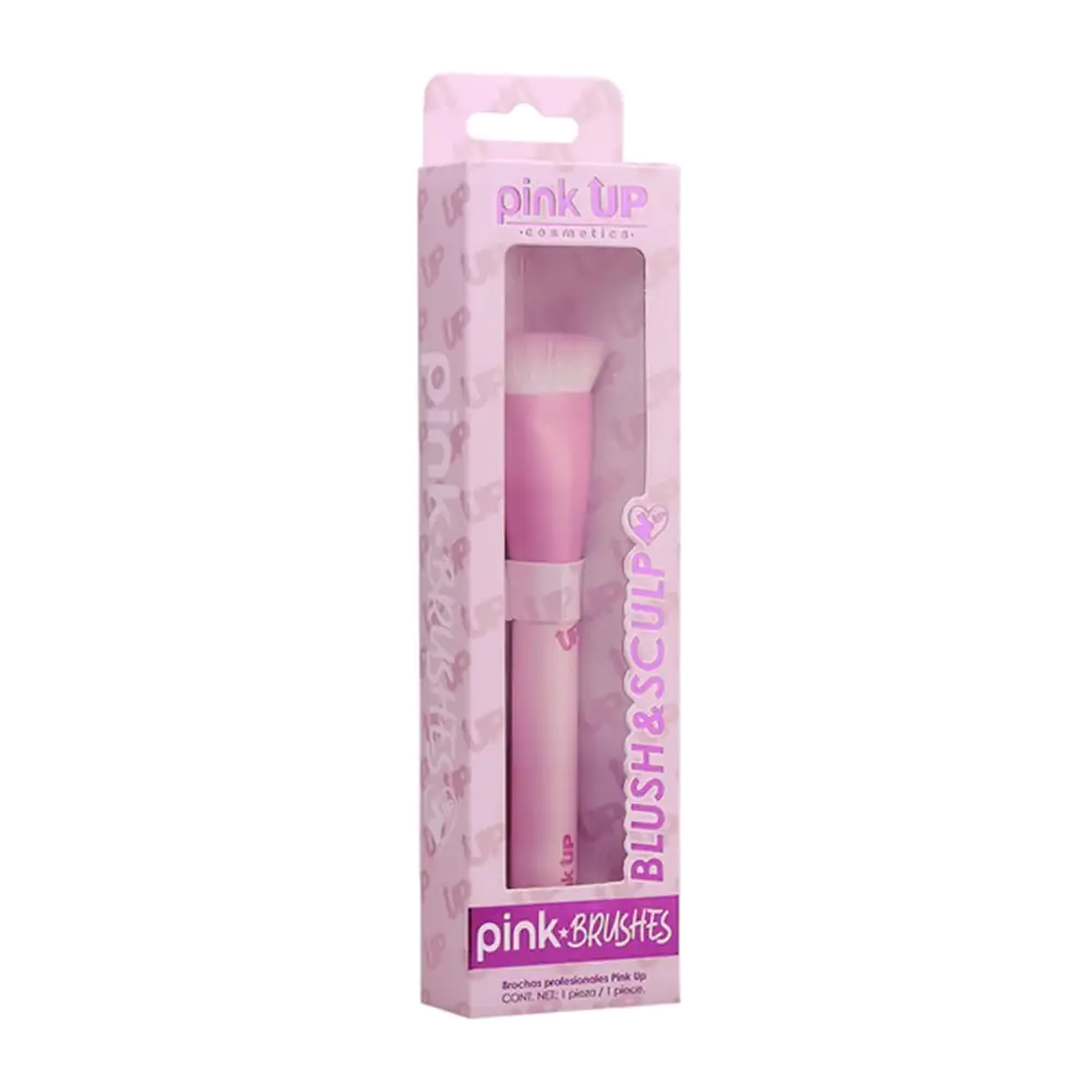 1pza brocha pink up para aplicar blush o contorno, cerdas suaves y mango ergonómico / pk39