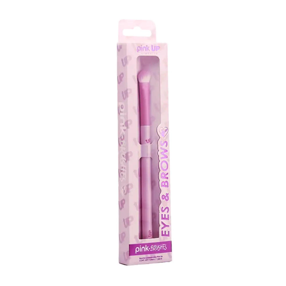 1pza brocha biselada pink up para ojos y cejas, cerdas suaves y mango ergonómico / pk44