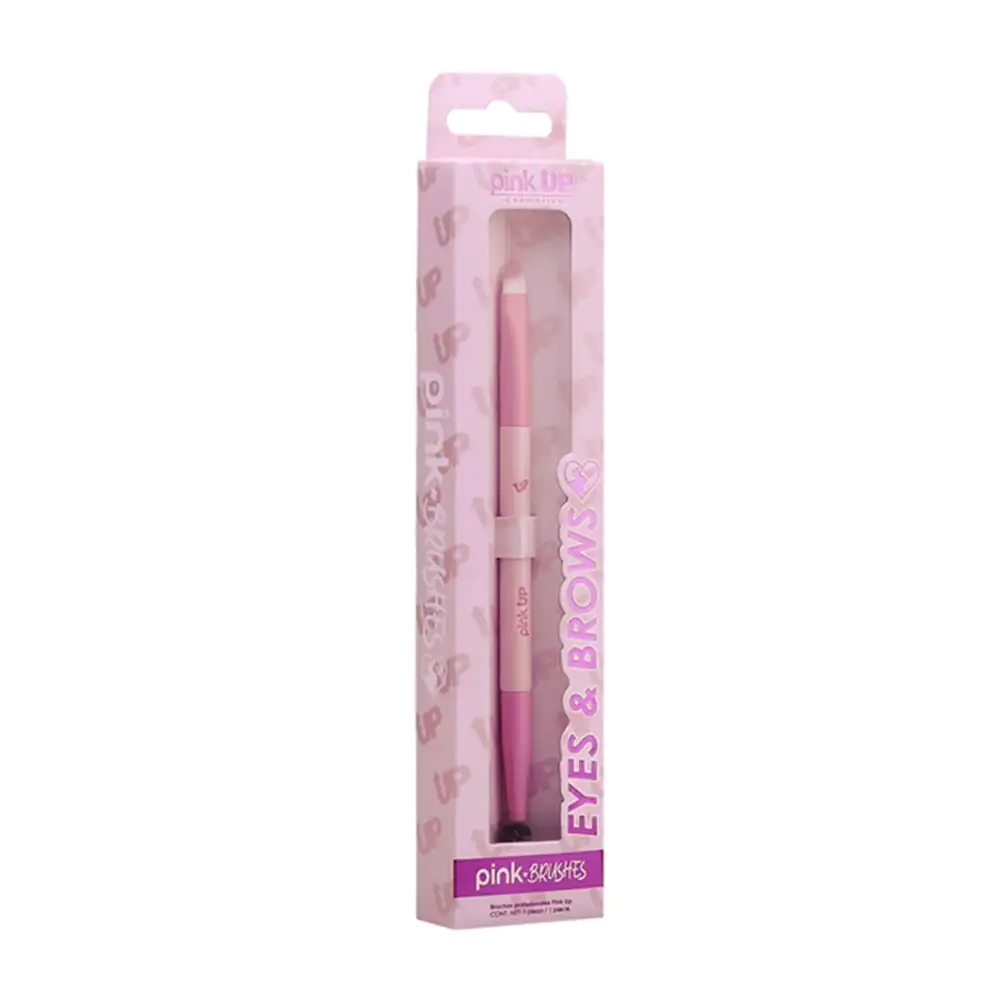 1pza brocha pink up doble para ojos y cejas, cerdas suaves y mango ergonómico / pk50
