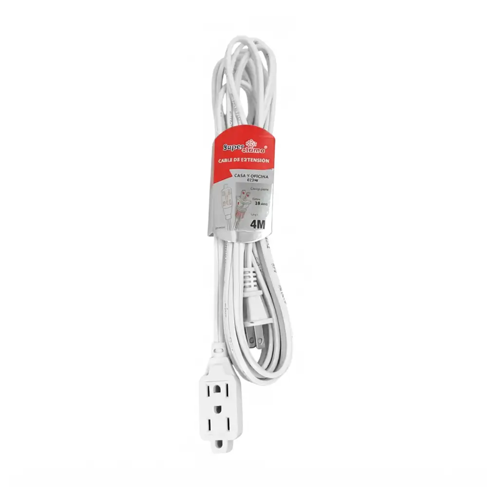 Extensión eléctrica blanca super átomo para interiores de 4 metros y 3 clavijas, 625w