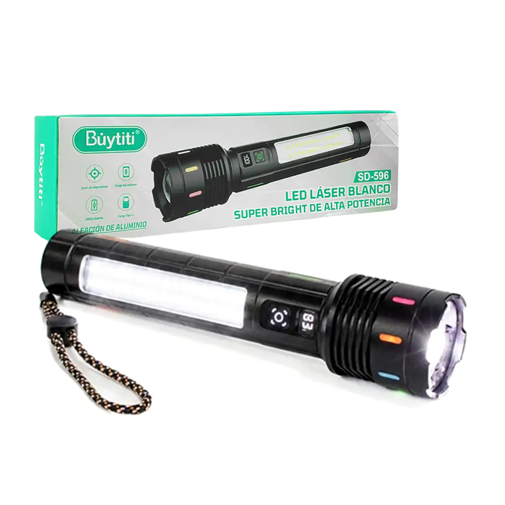 Linterna láser grande recargable led con zoom ajustable, luz lateral,…
