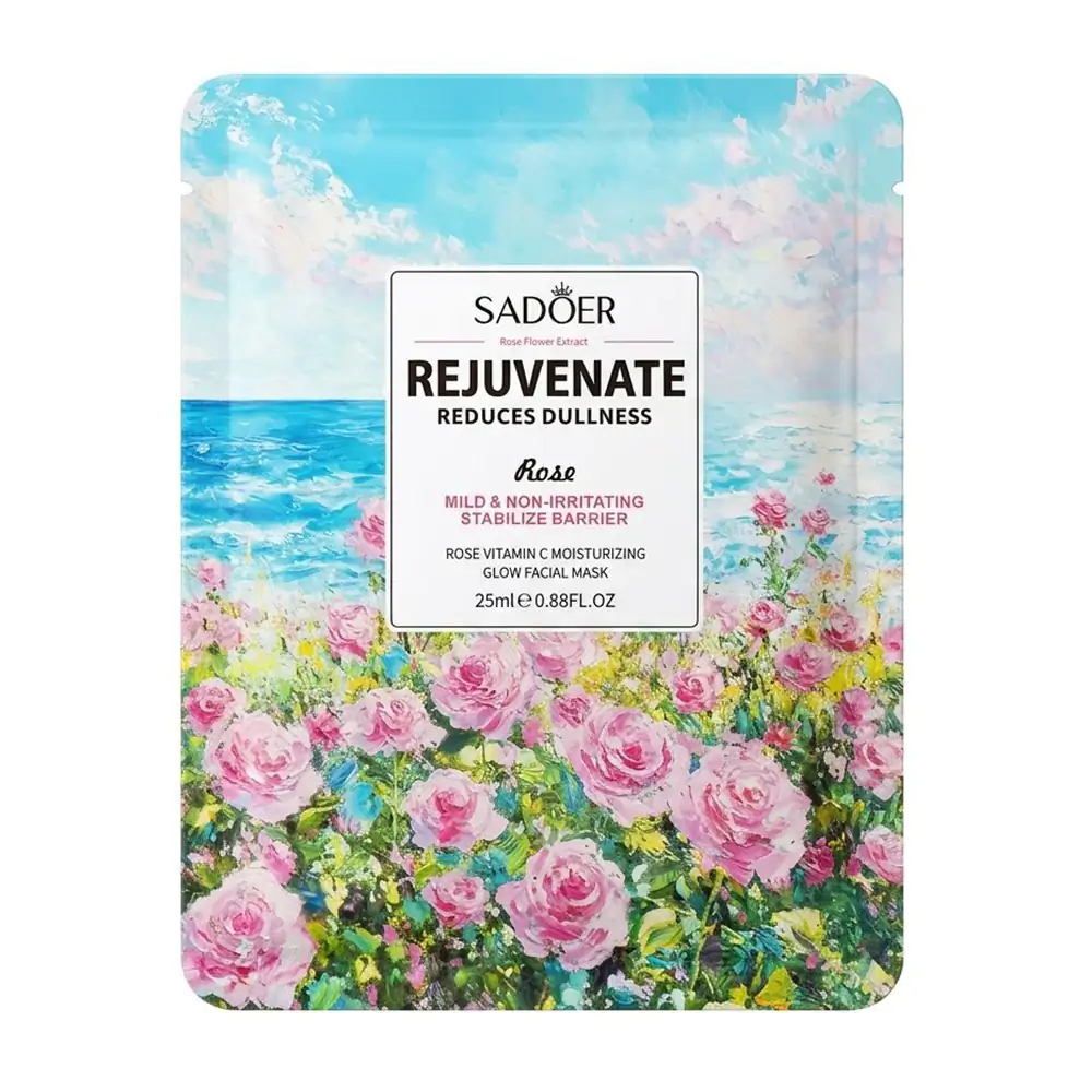 1pza Mascarilla facial hidratante sadoer de 25ml con extracto de rosas