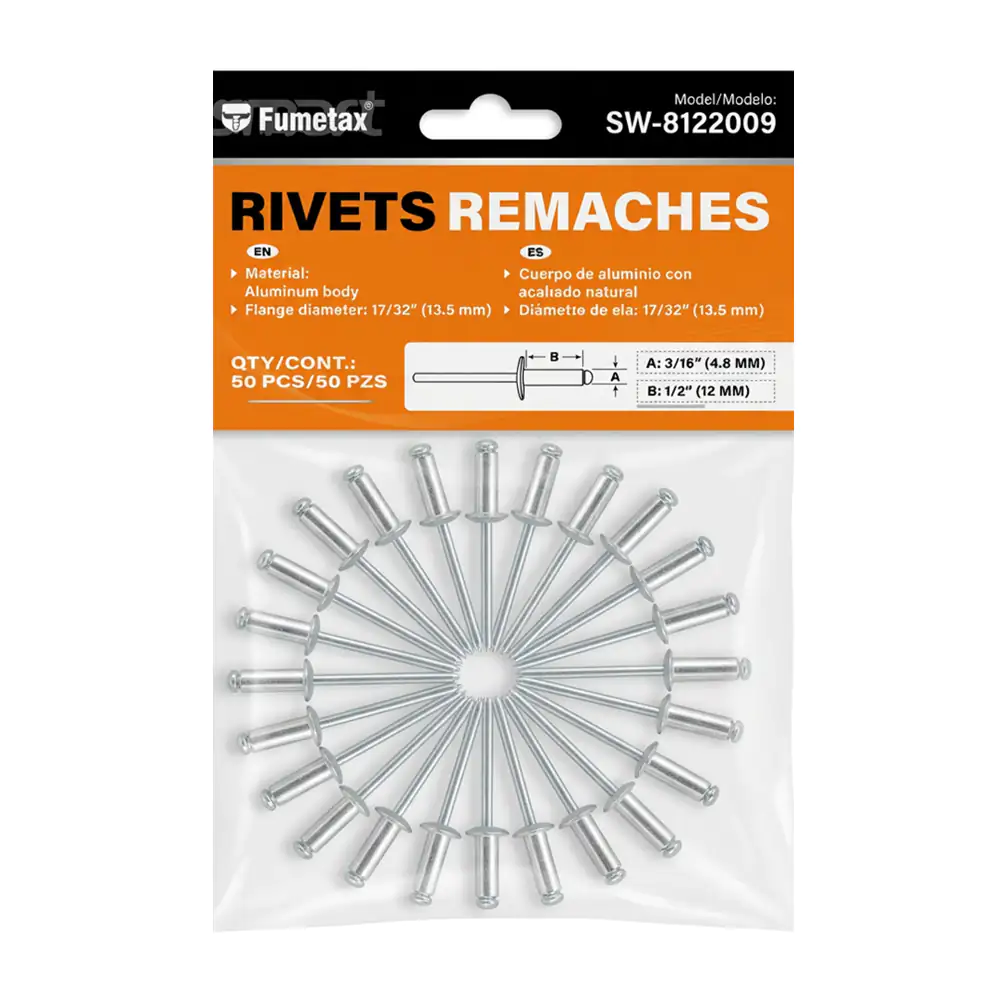 Bolsa con 50 pzas, remaches fumetax de aluminio con ala de 17/32in / sw-8122009