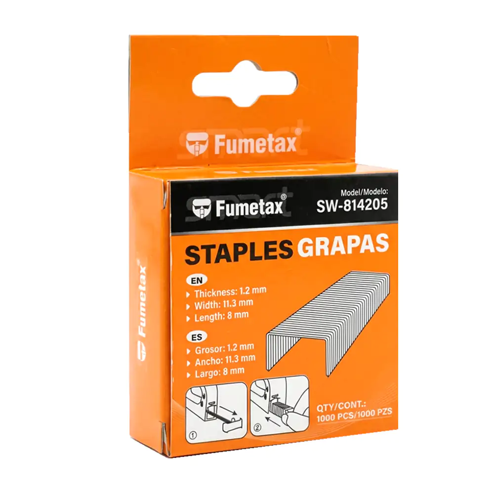 Caja con 1000pzas de grapas fumetax de acero inoxidable, 1.2x11.3x8mm / sw-814205