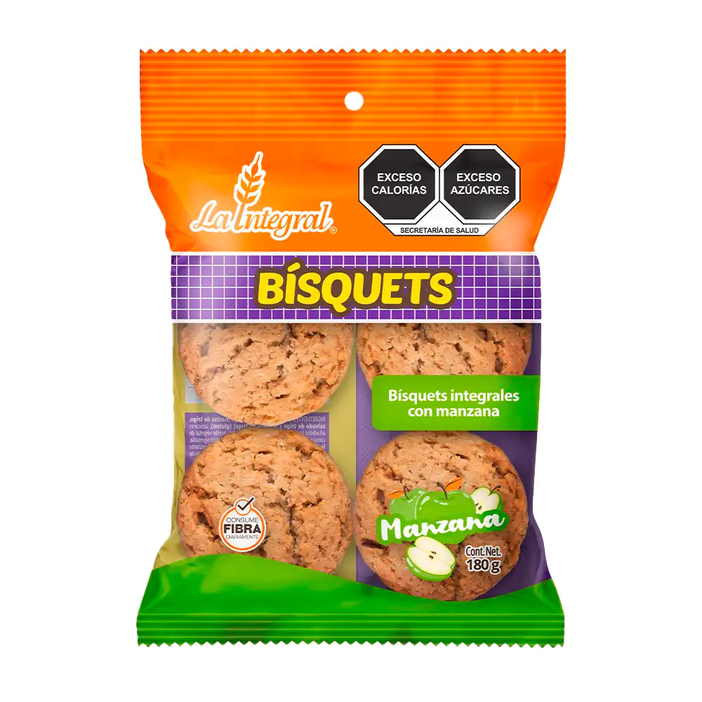 Paquete de 4 bísquets integrales de la integral, sabor manzana, 180g …