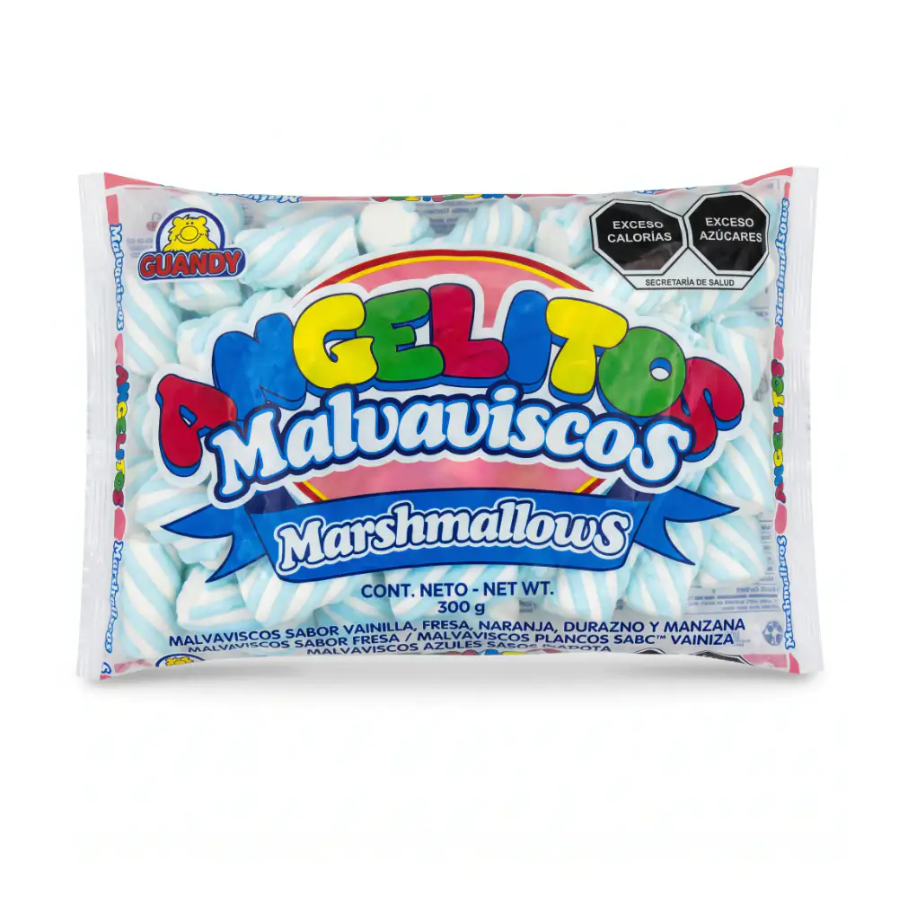 Bolsa de malvaviscos angelitos guandy en forma de churro, celeste / azul, 300g / 005829