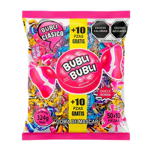 Paquete con 60 mini chicles bomba bubli bubli con sabor frutal, 324g,…