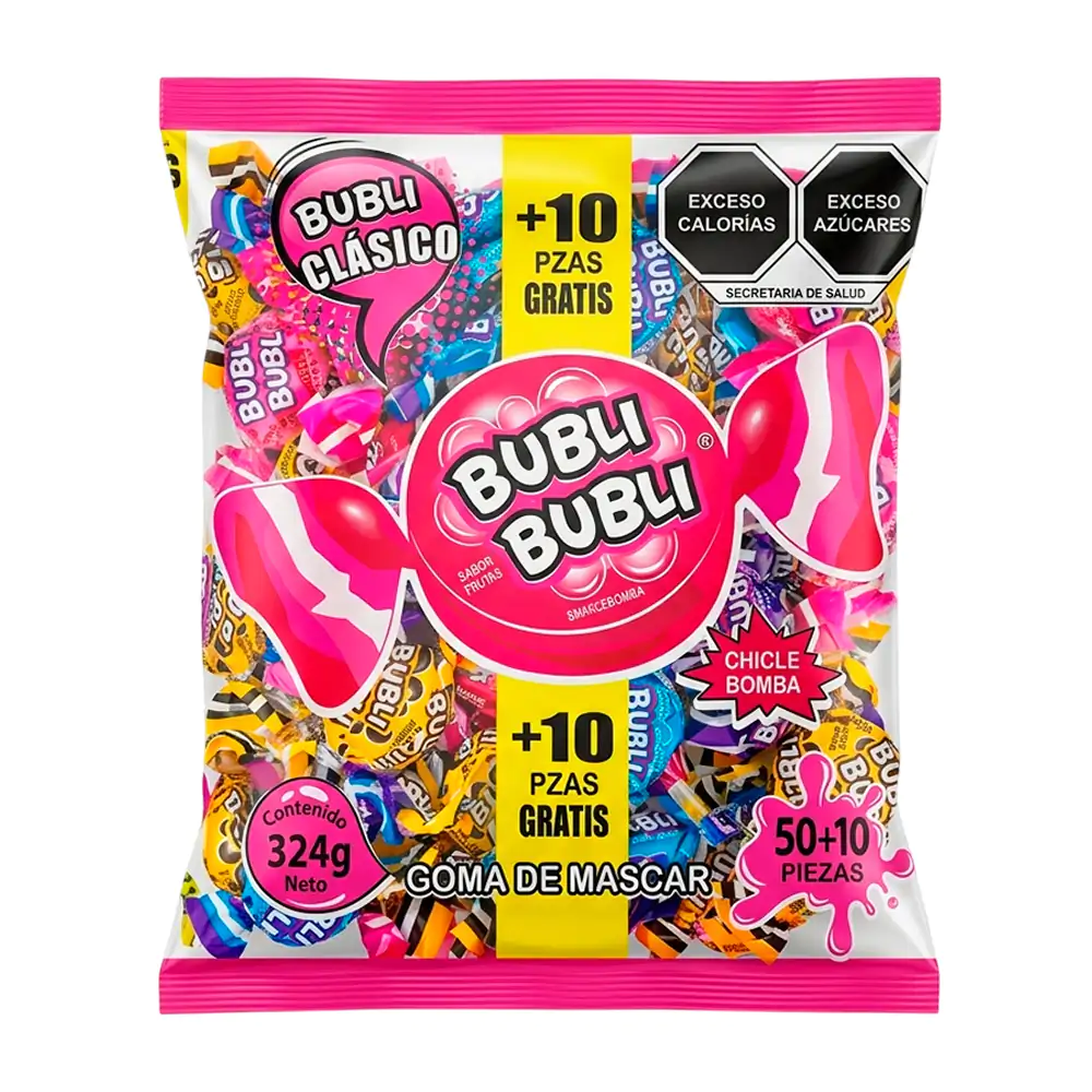 Paquete con 60 mini chicles bomba bubli bubli con sabor frutal, 324g, variedad de sabores 