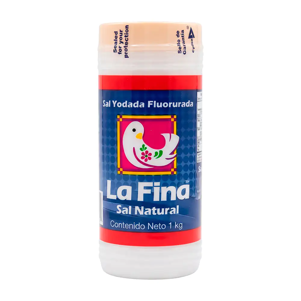 1pza Bote con sal natural yodada floururada la fina, 1kg