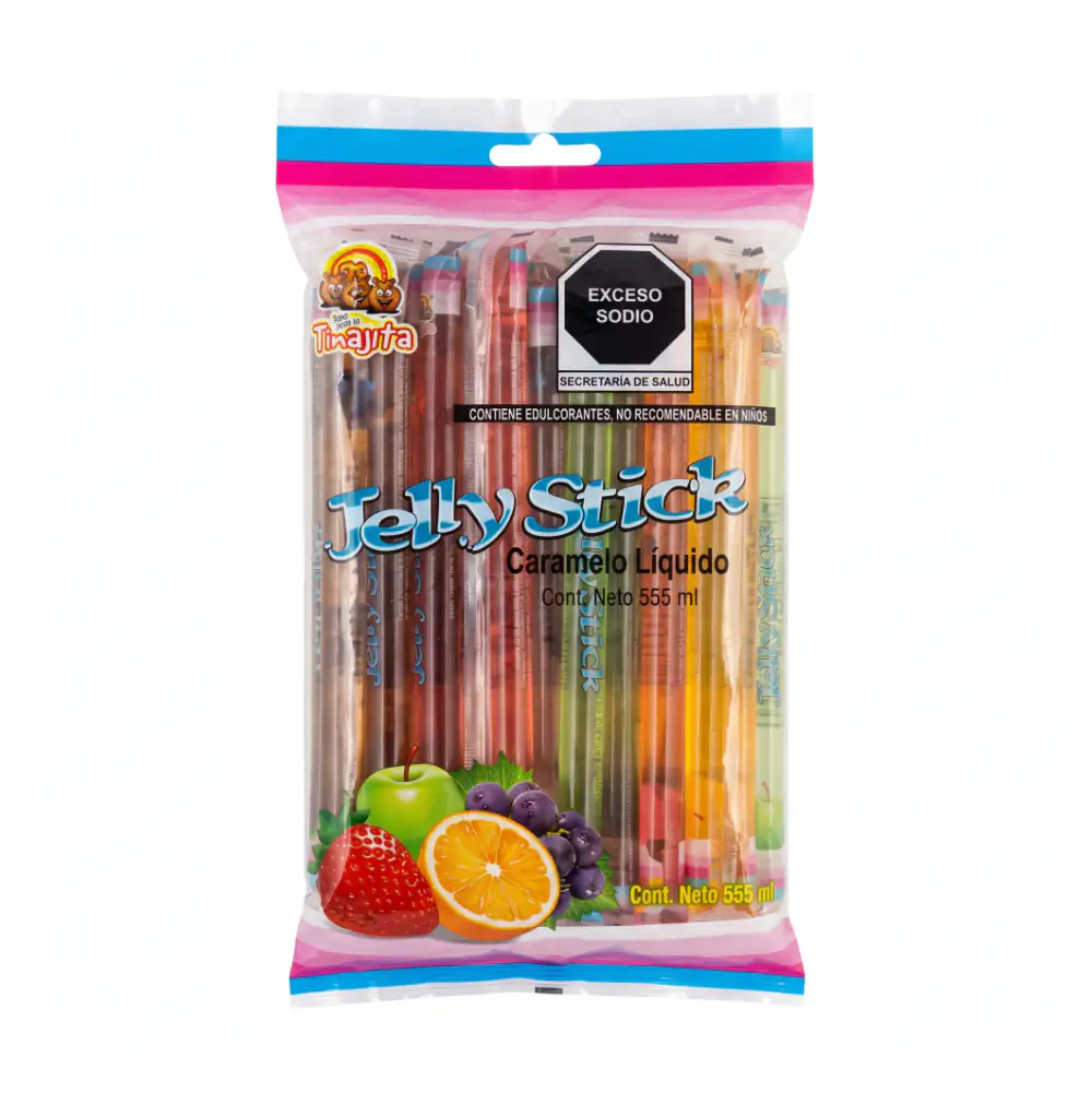 Bolsa jelly stick caramelo liquido tinajita, variedad de sabores, 555…