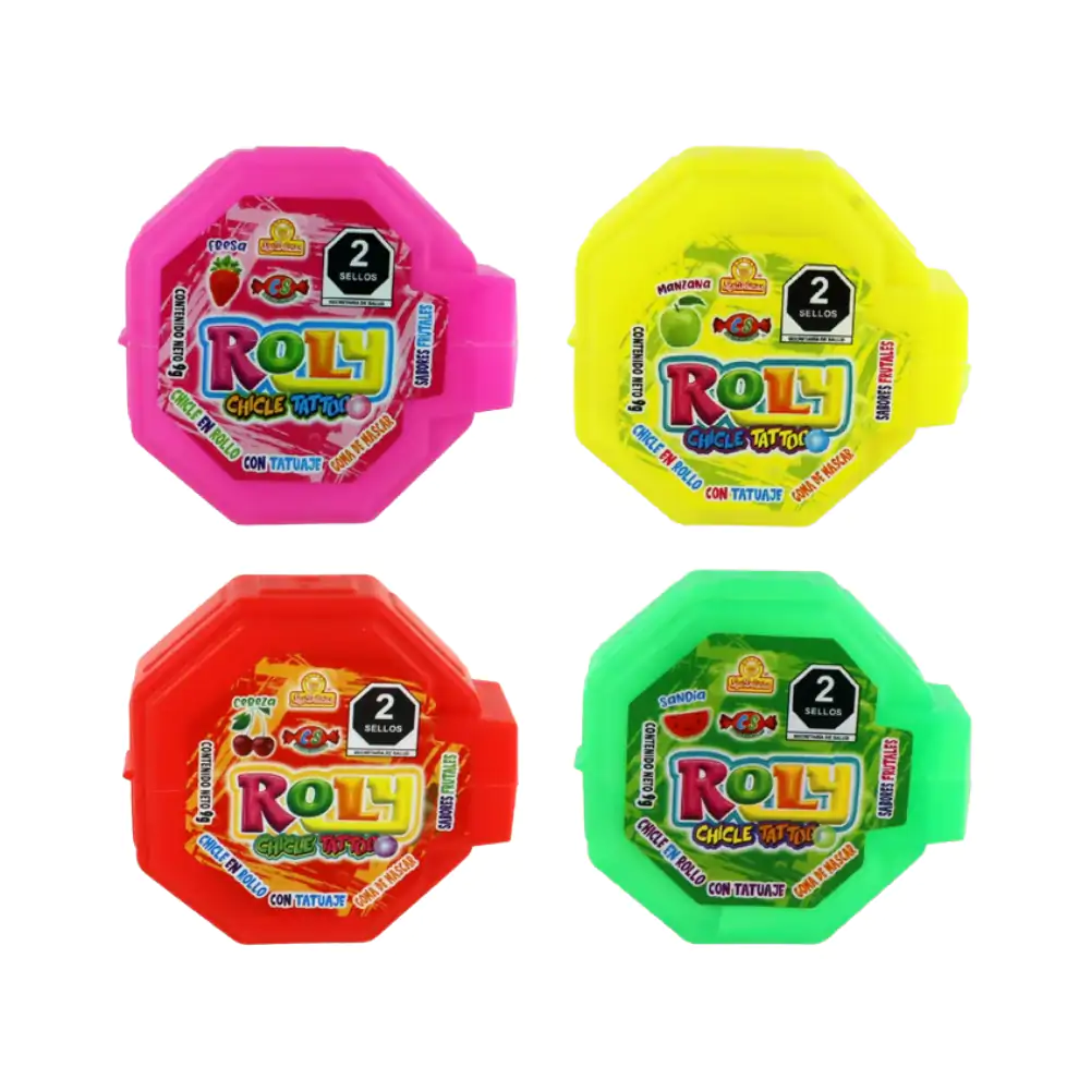 1pza roly tatto, goma de mascar con sabores frutales + tatuaje 9g / 080280