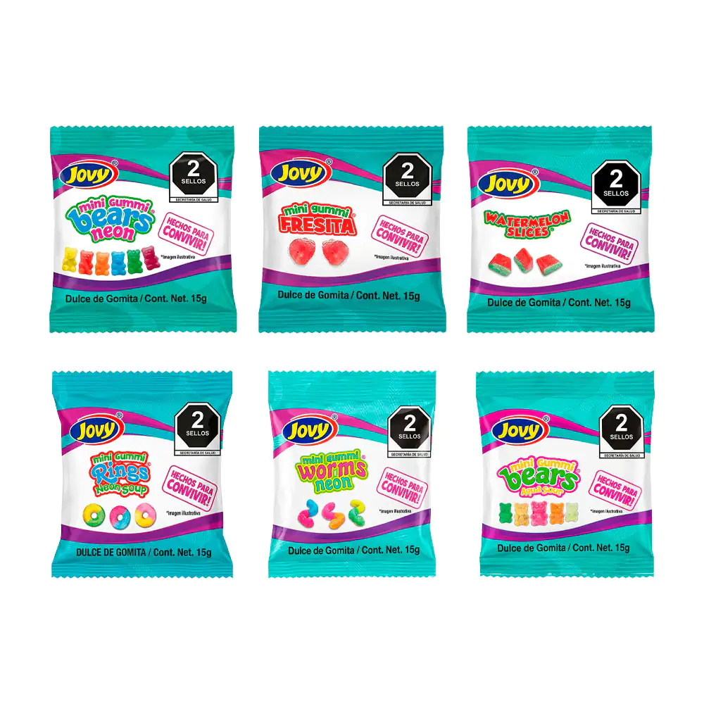 1pza Mini sobre con dulces de gomita en variedad de diseños y sabor frutal, 15g / 089451