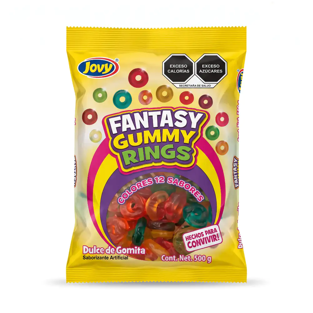 Bolsa de gomitas jovy en forma de anillo, 12 sabores diferentes, 500g / 089710