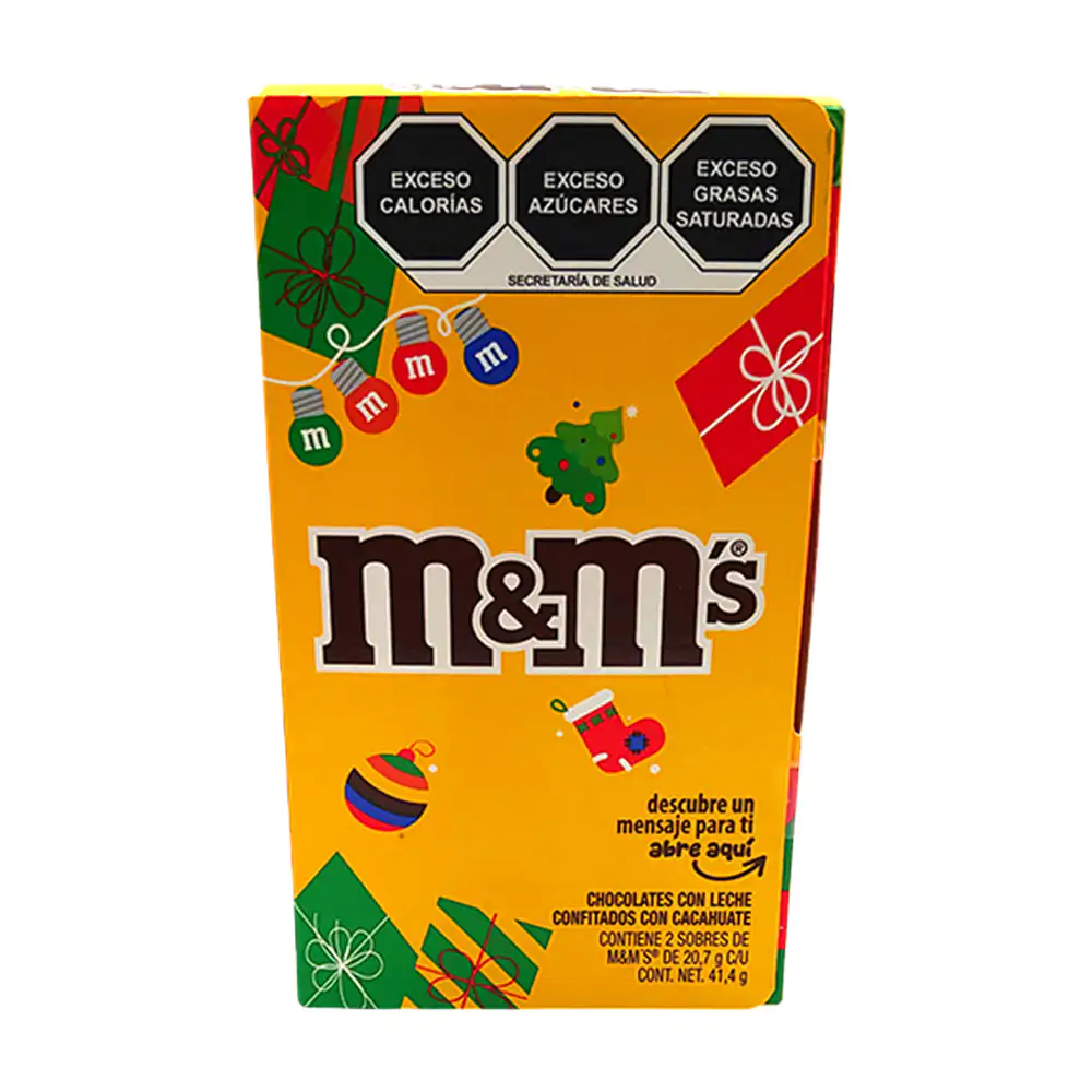 Caja con 2 mini sobres de chocolate con leche m&m´s rellenos de cacahuate, 41.4g / 100703