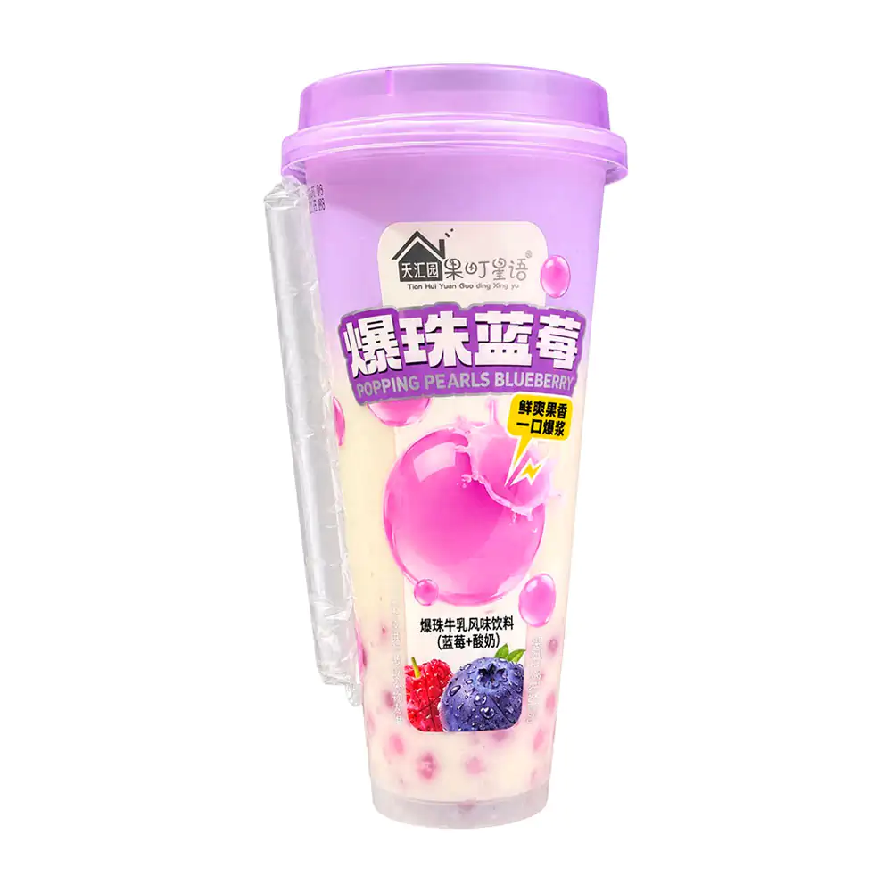1pza Bebida asiática láctea con perlas explosivas sabor mora azul, 520ml